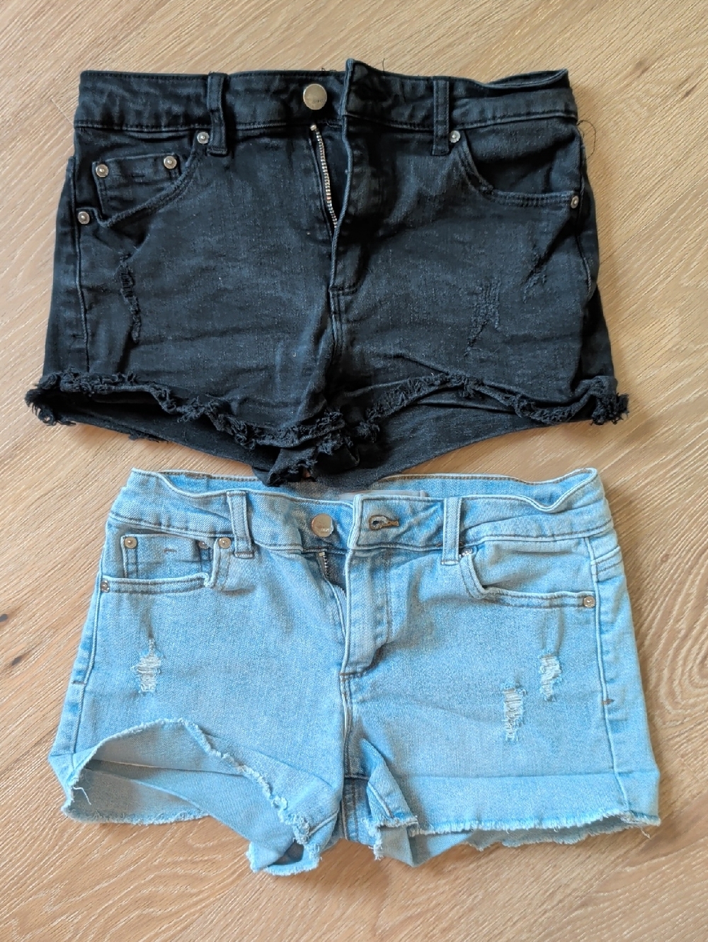 Tractr Black & Light Blue Distressed Kids Denim Shorts Duo